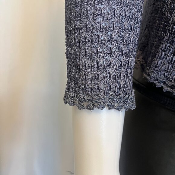 Vtg Only Hearts NYC Holt Renfrew Blue Cardigan Open Front Button Patterned | - Picture 3 of 10